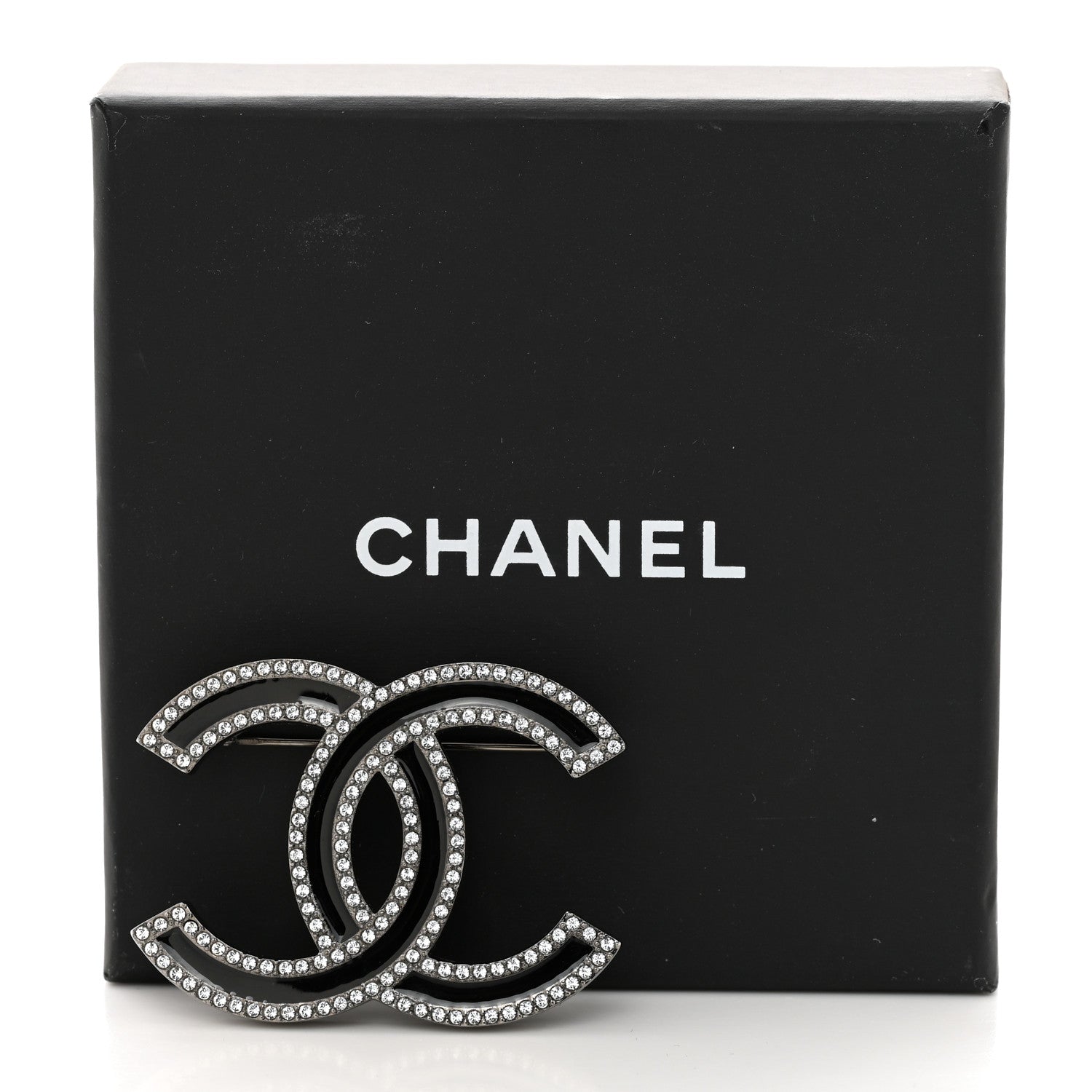 Chanel Enamel Crystal CC Brooch Black 4 of 4