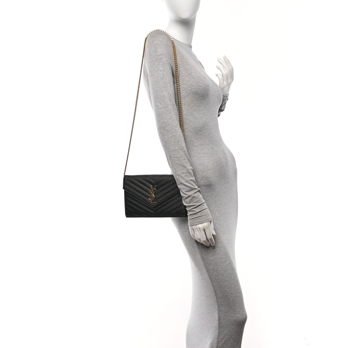 Grain De Poudre Matelasse Chevron Monogram Chain Wallet Black