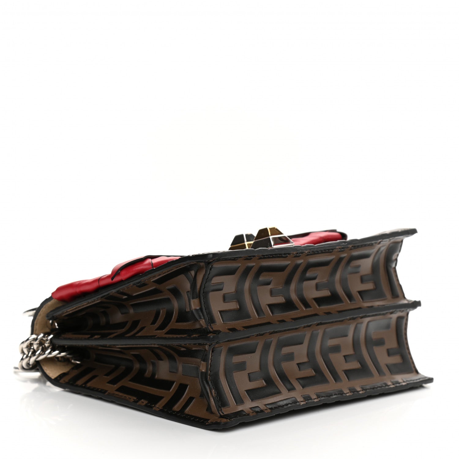 Fendi Vitello Shiny Nappa Bi-Color FF 1974 Lace Up Bow Embossed Small Kan I Shoulder Bag Maya Black Fragola 4 of 12