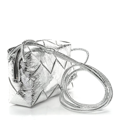 Bottega Veneta Metallic Crinkled Lambskin Maxi Intrecciato Small Cassette Camera Bag Silver 3 of 9