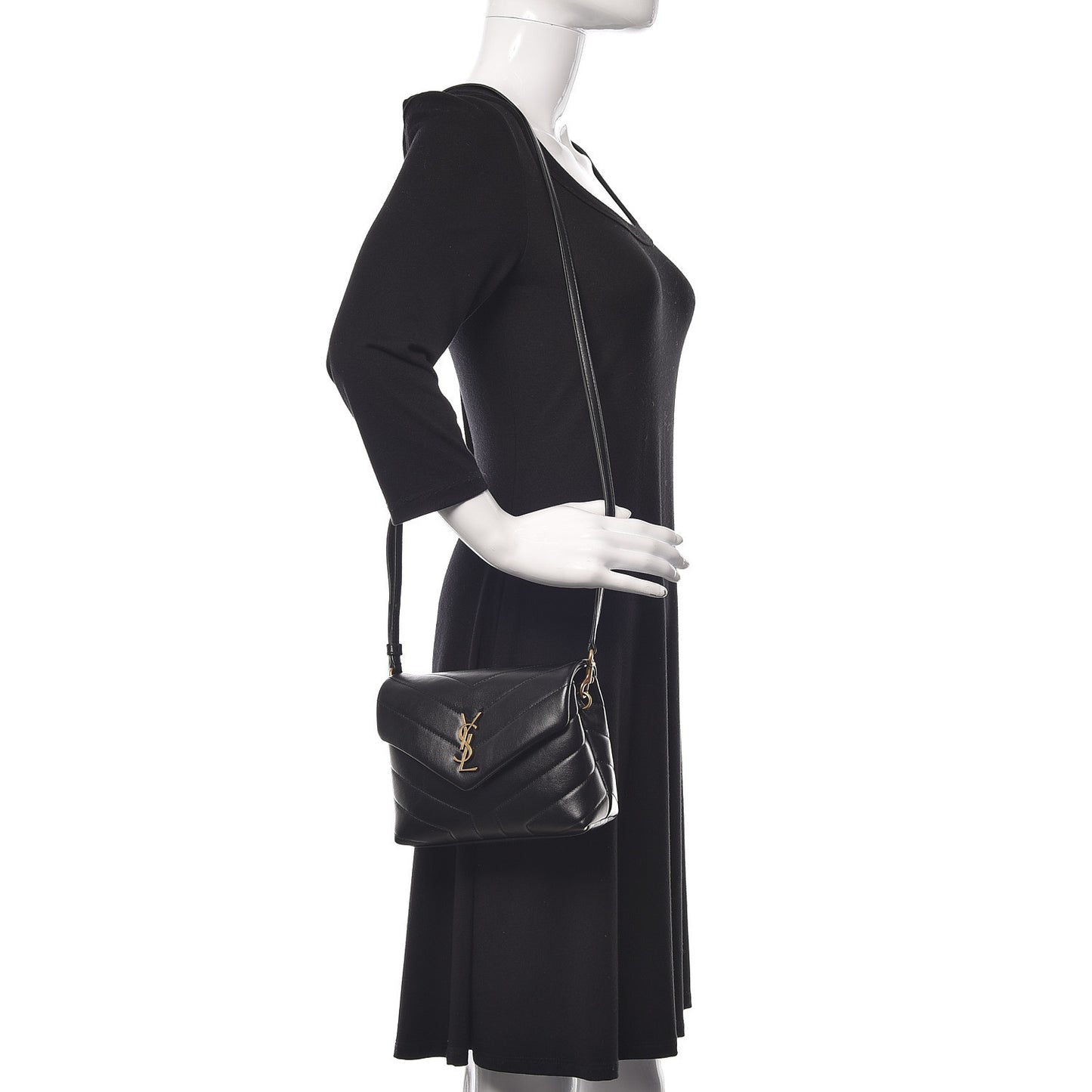 Calfskin Y Quilted Monogram Toy Loulou Crossbody Bag Black