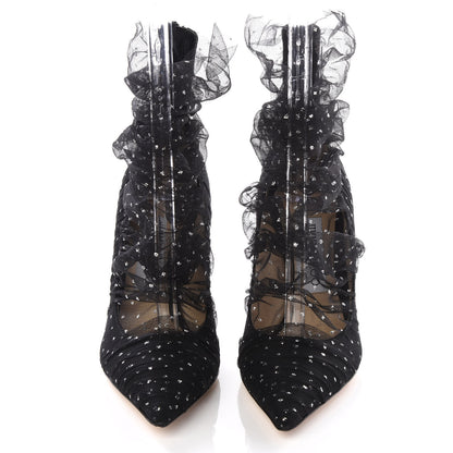 Jimmy Choo Suede Tulle Lavish 100 Pumps 36 Black Silver 3 of 8
