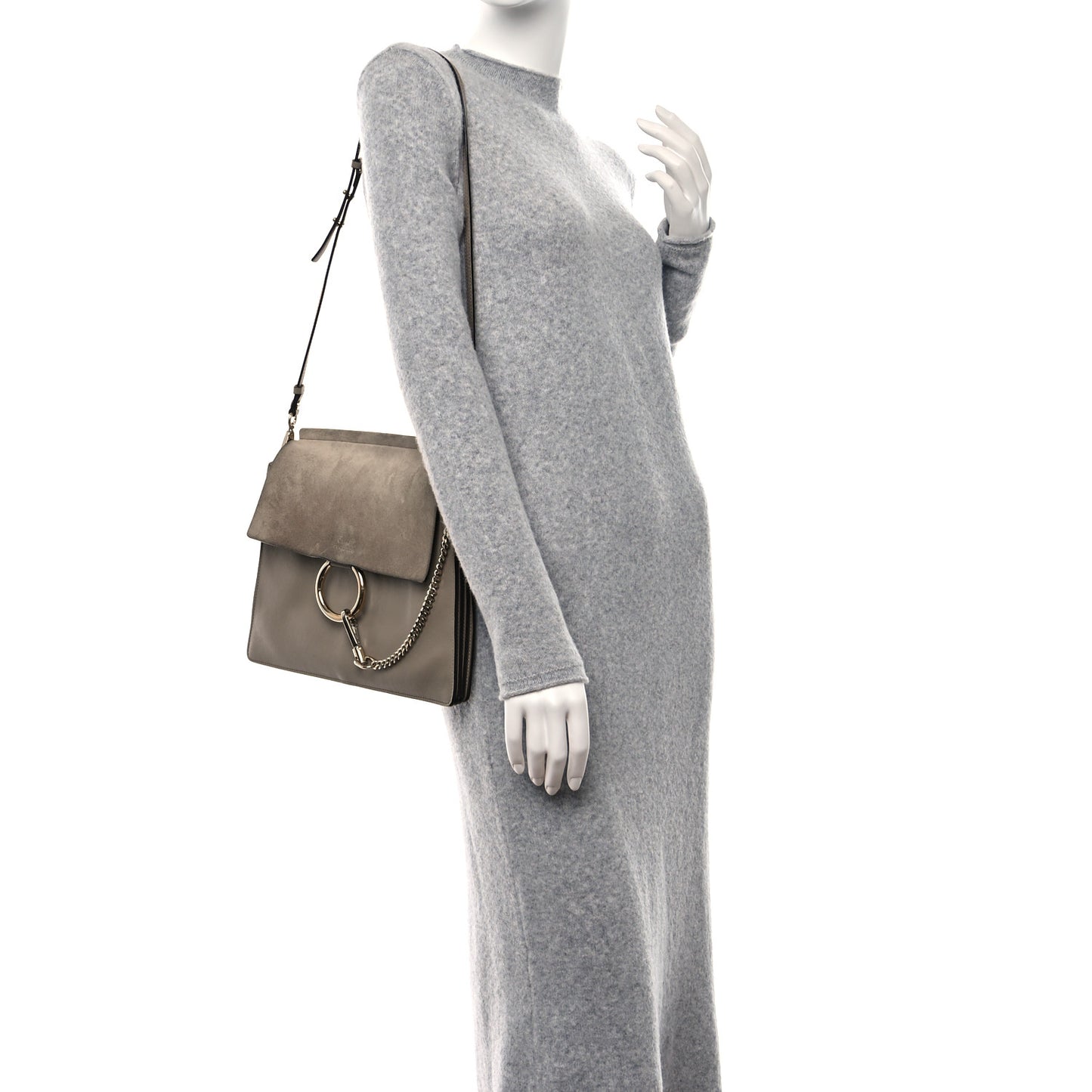 Calfskin Suede Medium Faye Shoulder Bag Motty Grey