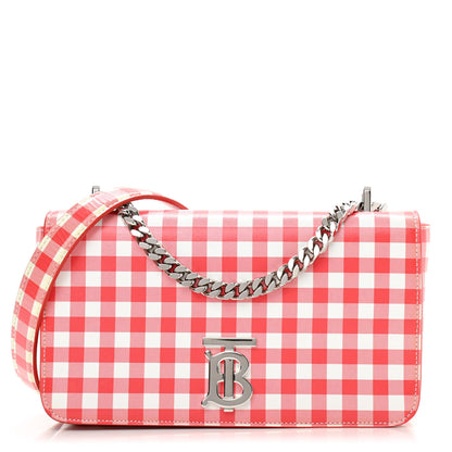 Burberry Calfskin Gingham Print Lola Bag Red White 1 of 9