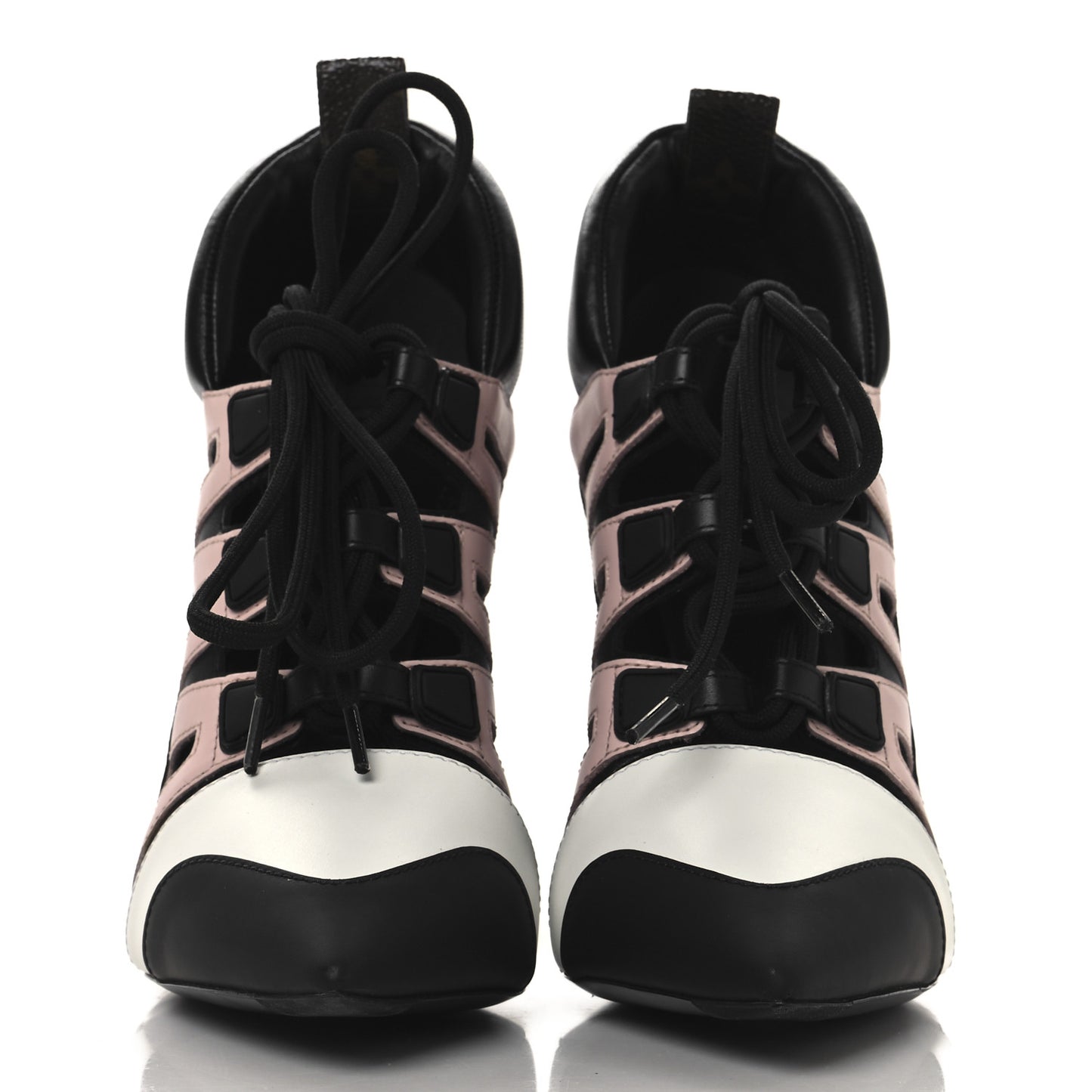 Calfskin Rubber Streamline Lace Up Pumps 40 Black White Pink