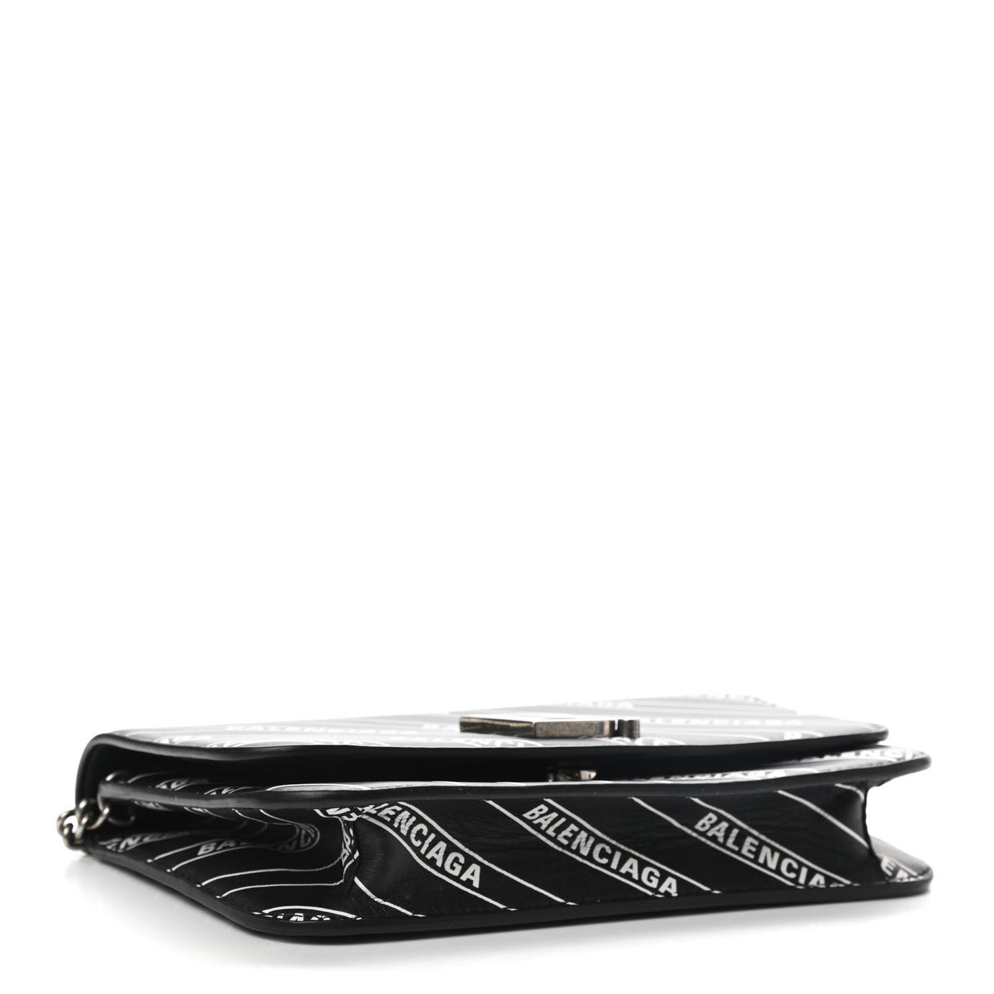 Matte Calfskin Diagonal Allover Logo Print B Wallet on Chain Black White