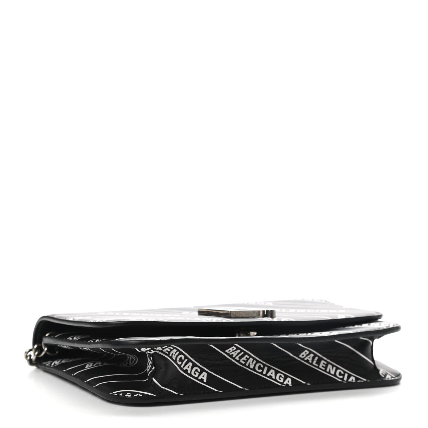 Balenciaga Matte Calfskin Diagonal Allover Logo Print B Wallet on Chain Black White 4 of 8