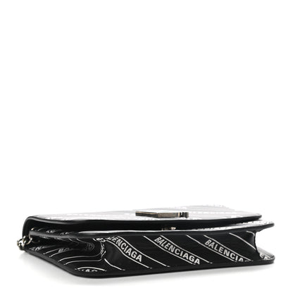 Balenciaga Matte Calfskin Diagonal Allover Logo Print B Wallet on Chain Black White 4 of 8