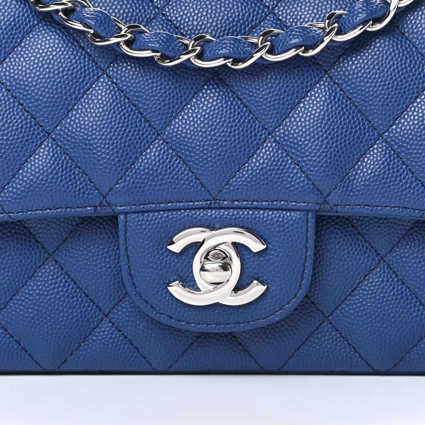Caviar Quilted Mini Rectangular Flap Blue
