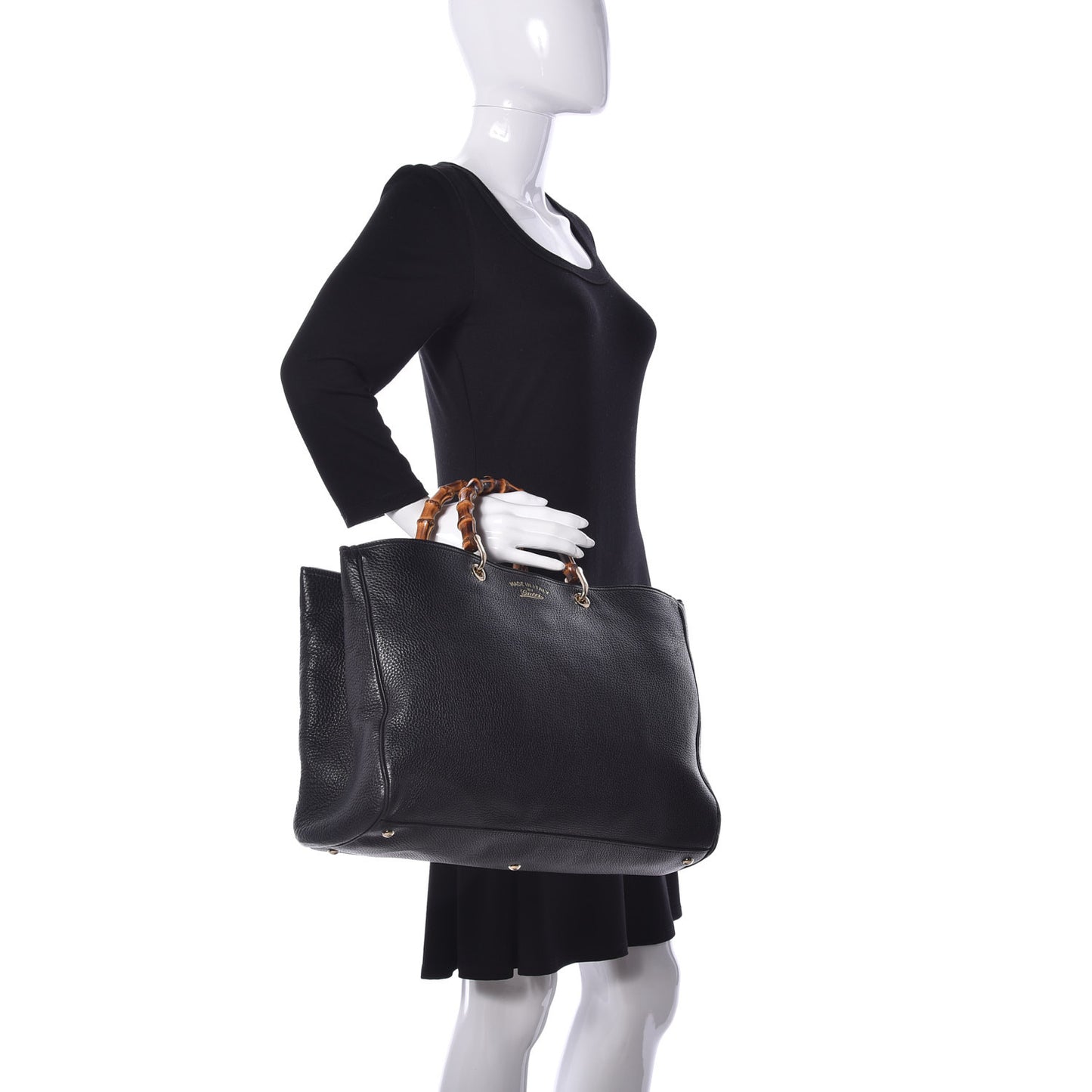 Calfskin Large Bamboo Shopper Tote Black
