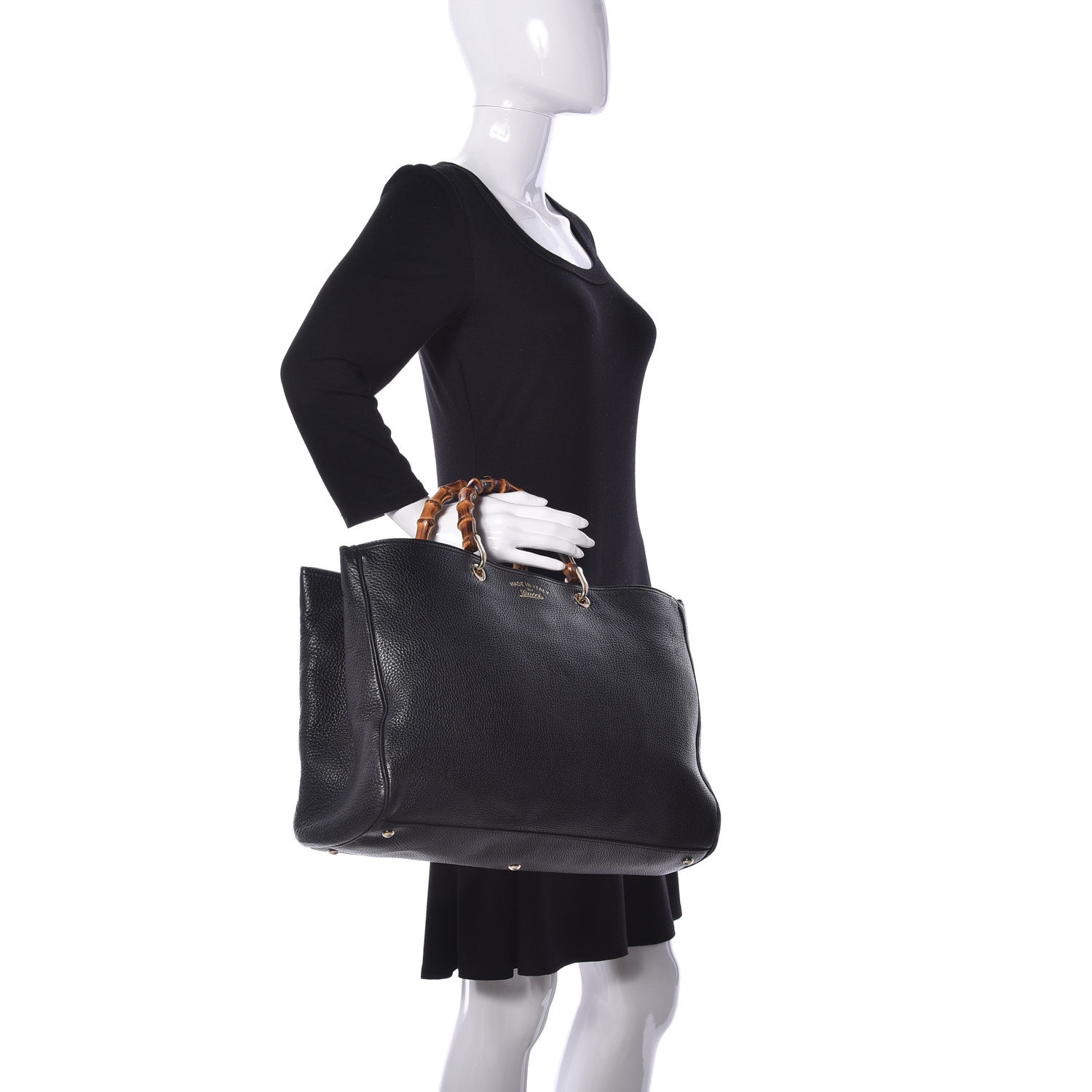 Gucci Calfskin Large Bamboo Shopper Tote Black 2 of 9