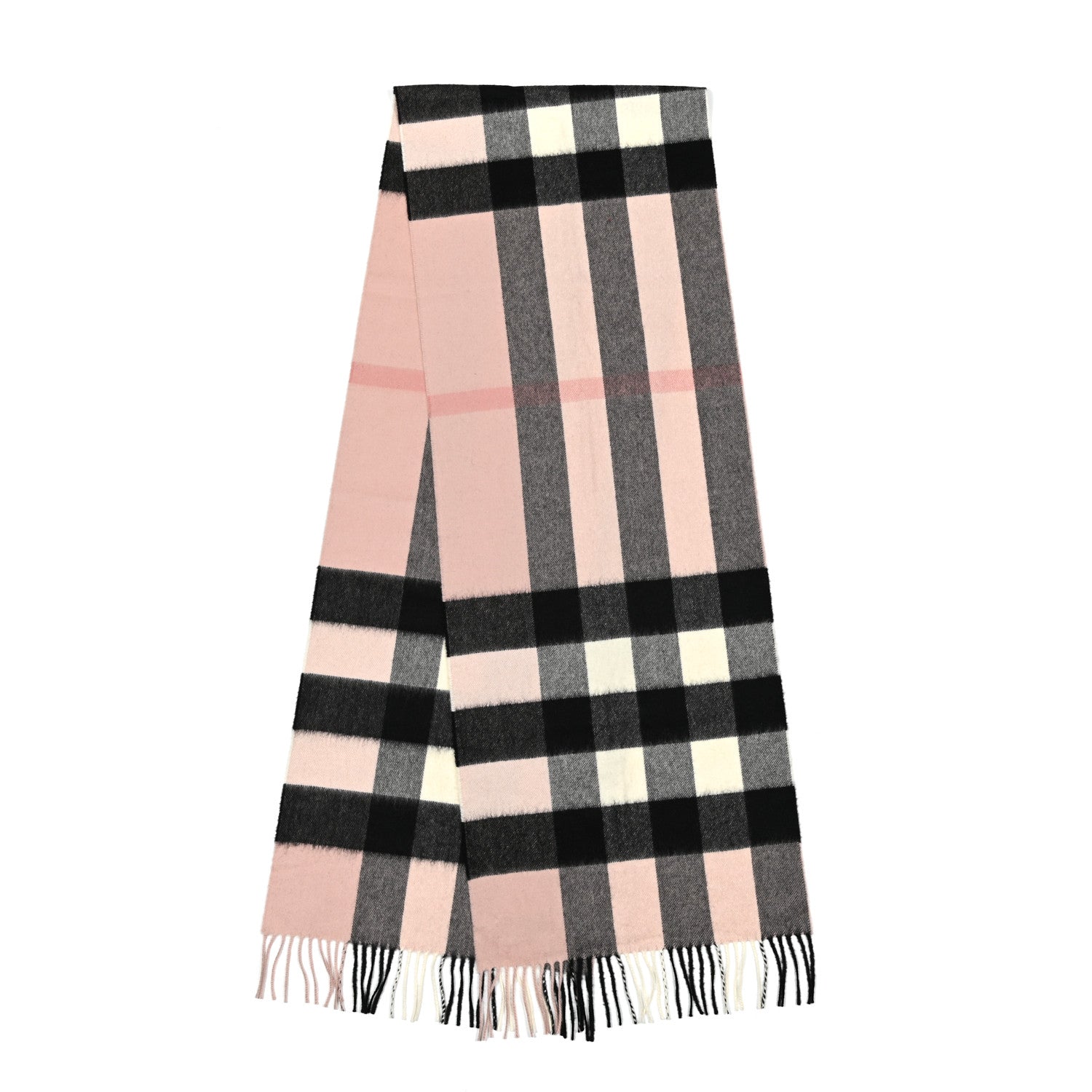 Burberry Cashmere Giant Heritage Check Fringe Scarf Ash Rose 2 of 4