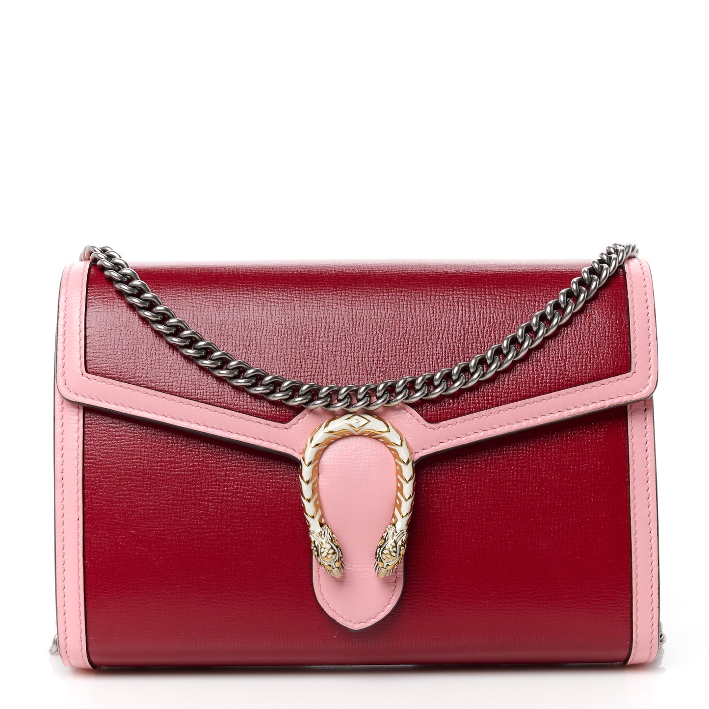 Azalea Calfskin Enamel Mini Dionysus Chain Wallet New Cherry Red Wild Rose Off White