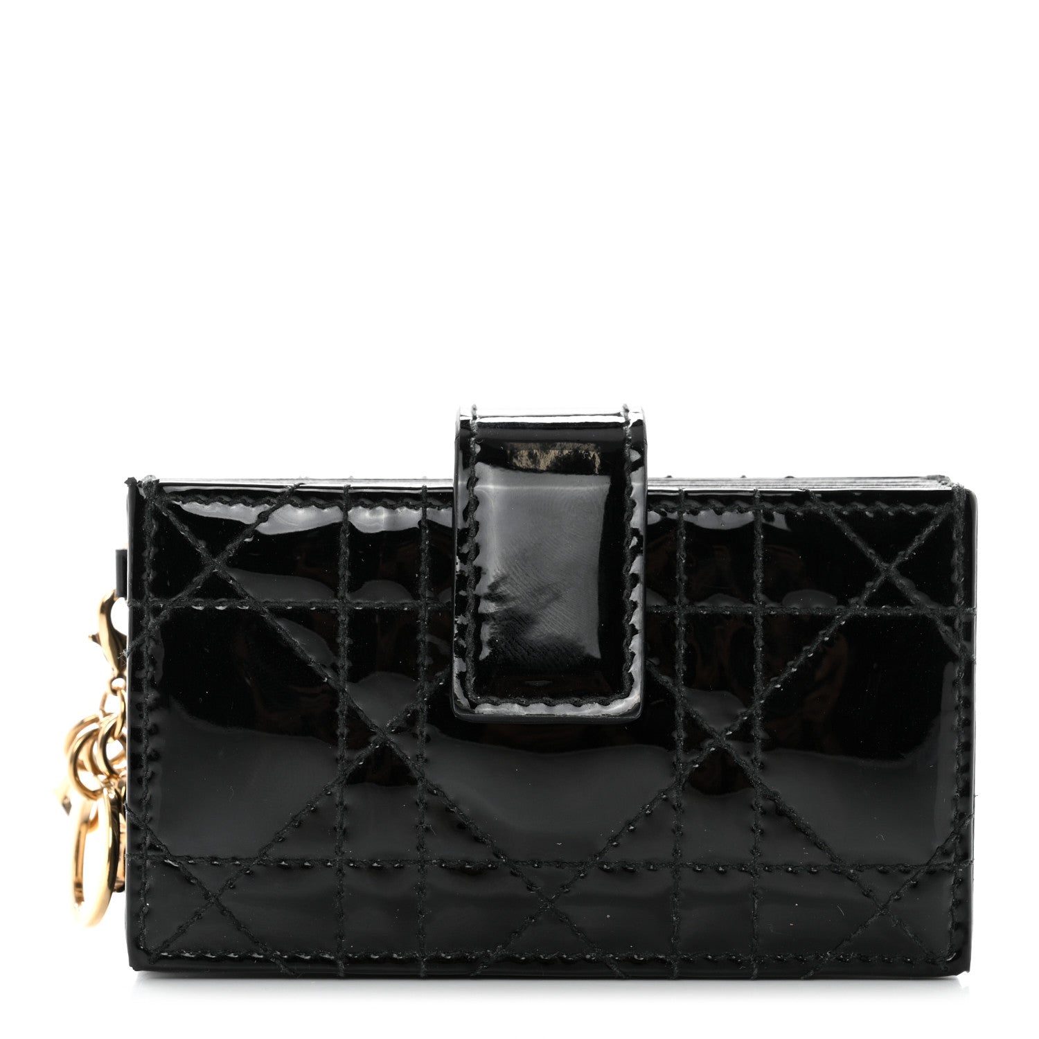 Christian Dior Patent Cannage Lady Dior 5-Gusset Card Holder Black 1 of 5