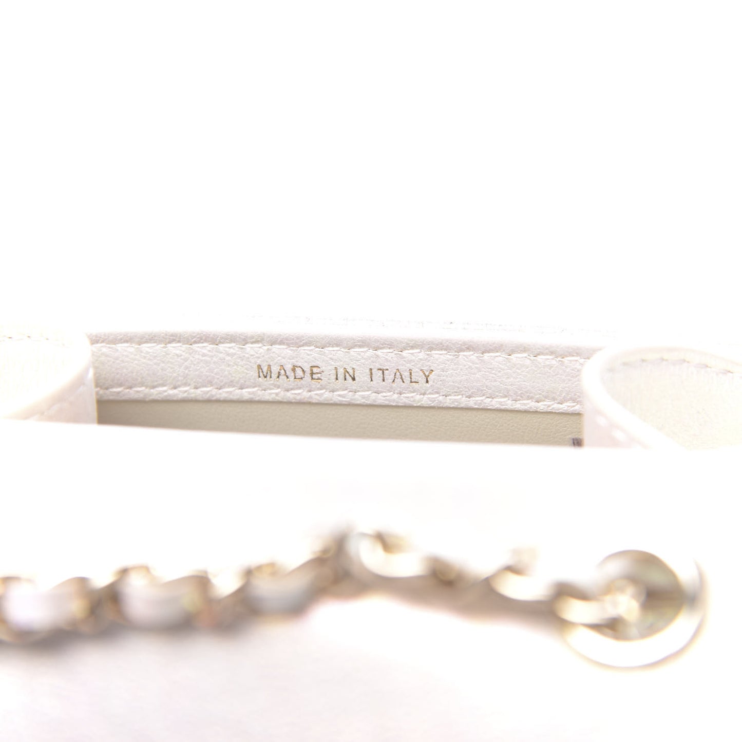 Iridescent Lambskin Quilted CC Phone Holder Ivory