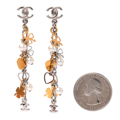Chanel Pearl CC Charm Chain Drop Earrings Silver Gold 2 of 4