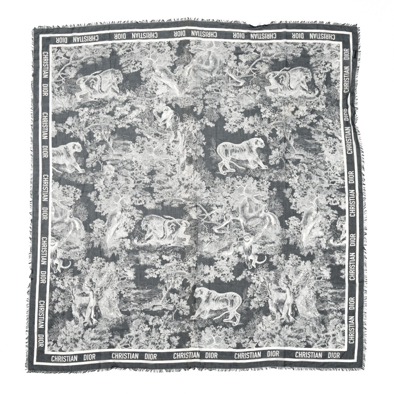 Christian Dior Cotton Fringe Dioriviera Toile De Jouy Sarong Navy Blue 1 of 5