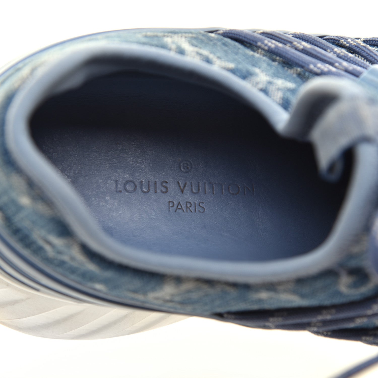Louis Vuitton Denim Rubber Monogram Fastlane Low Sneakers 7.5 Navy 7 of 10