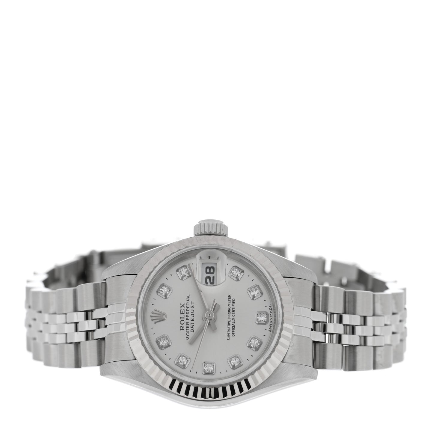 Stainless Steel 18K White Gold Diamond 26mm Oyster Perpetual Datejust Watch Silver 79174