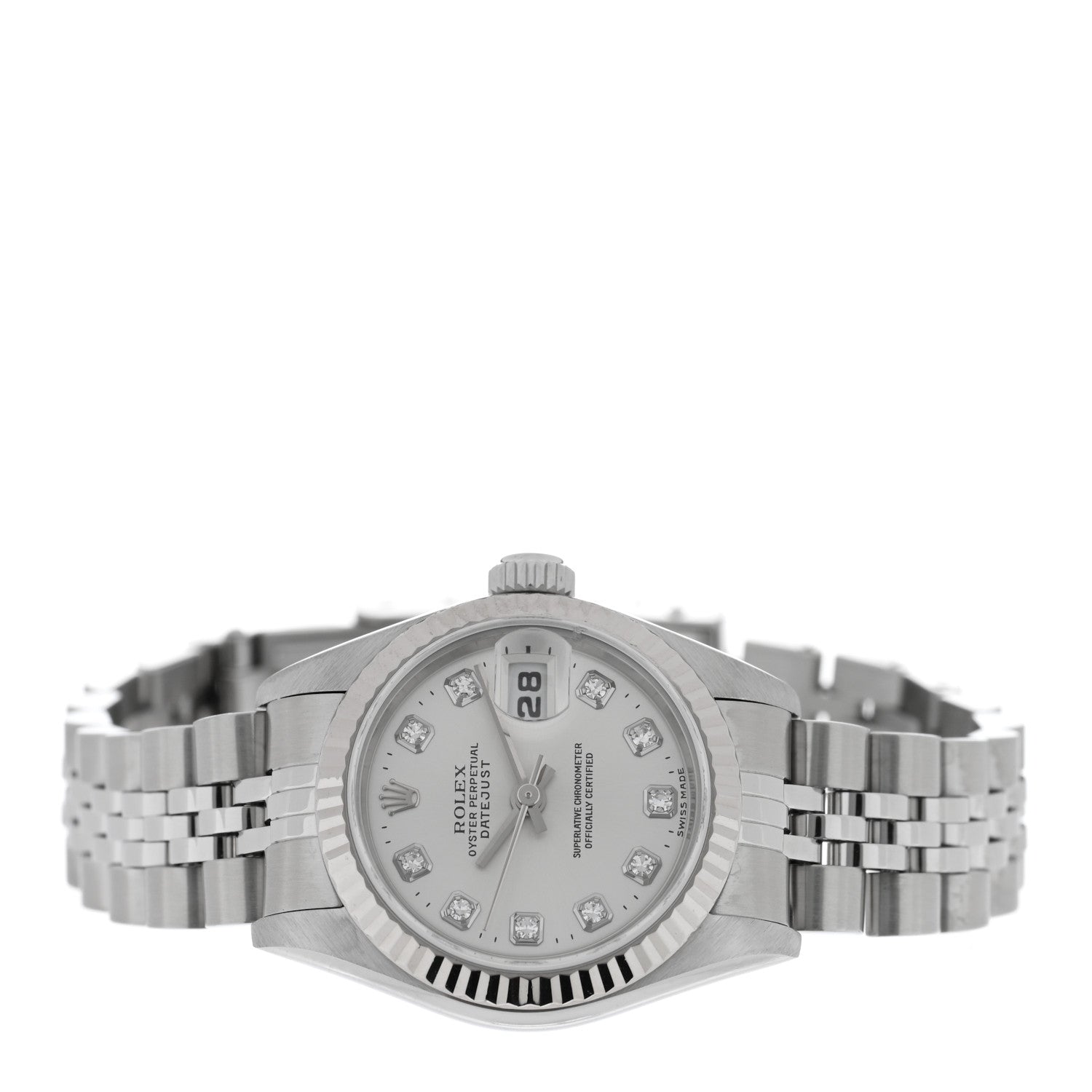 Rolex Stainless Steel 18K White Gold Diamond 26mm Oyster Perpetual Datejust Watch Silver 79174 2 of 4