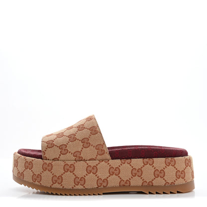 Gucci Canvas GG Monogram Angelina Platform Slide Sandals 37.5 Beige Ruggine 1 of 10