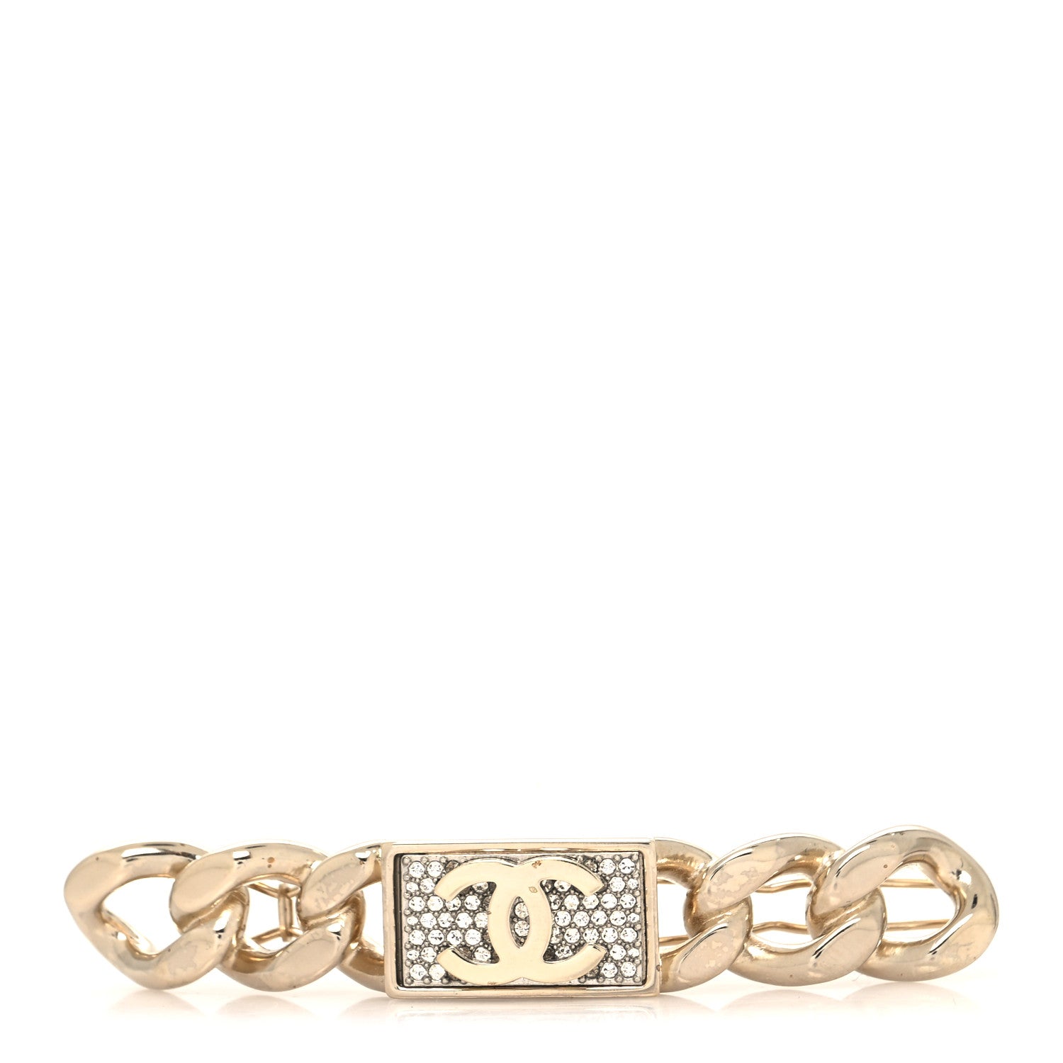 Chanel Crystal Chain CC Hair Clip Barrette Gold 1 of 4