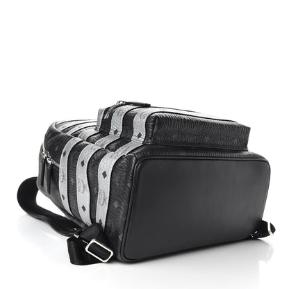 MCM Metallic Visetos Striped Medium Stark Backpack Silver Black 3 of 8
