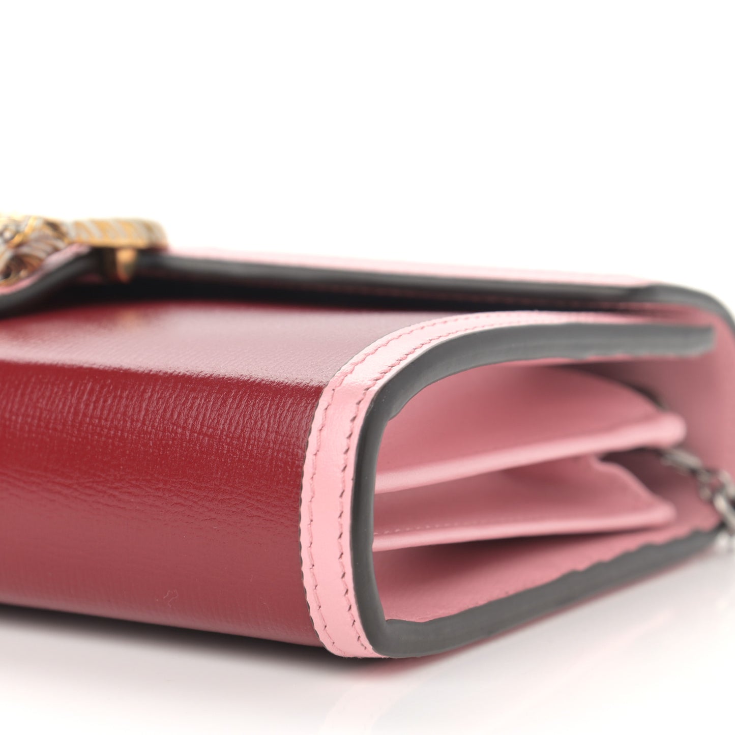 Azalea Calfskin Enamel Mini Dionysus Chain Wallet New Cherry Red Wild Rose Off White