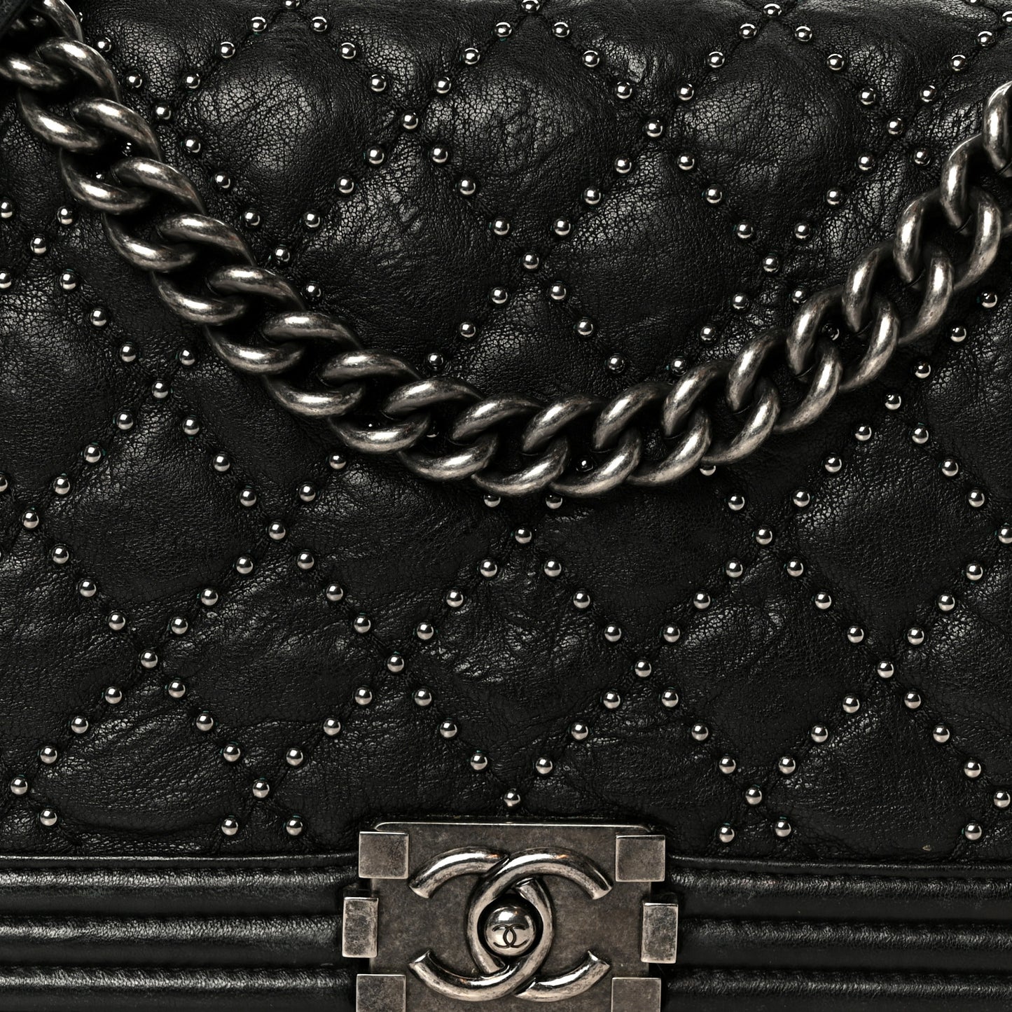 Crumpled Lambskin New Medium Studded Boy Flap Black