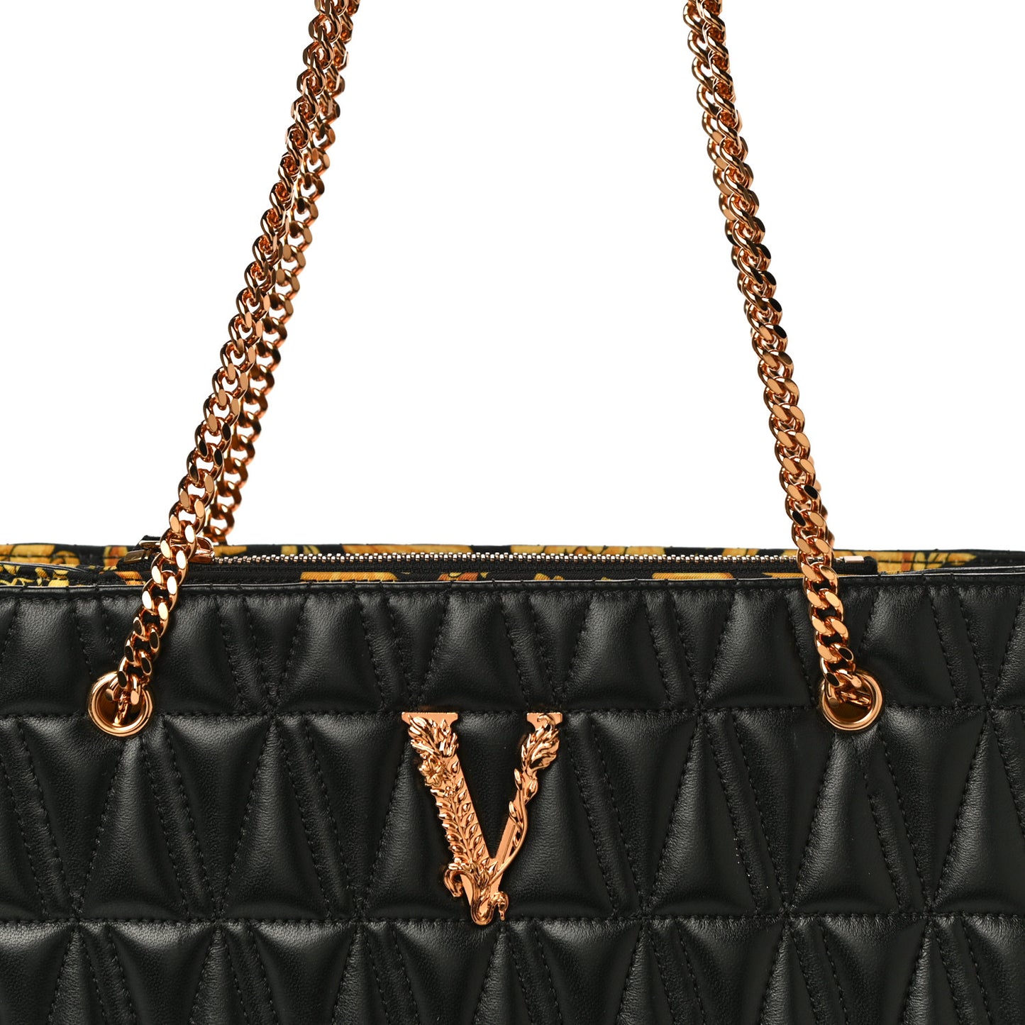 Nappa Barocco Quilted Virtus Chain Shoulder Bag Black