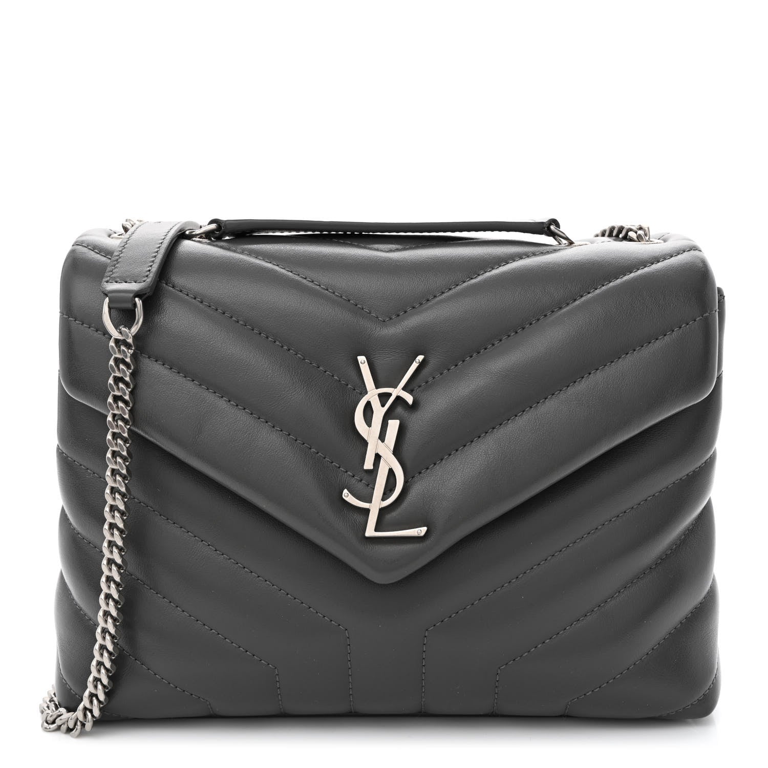 Saint Laurent Calfskin Y Quilted Monogram Small Loulou Chain Satchel Storm 1 of 10