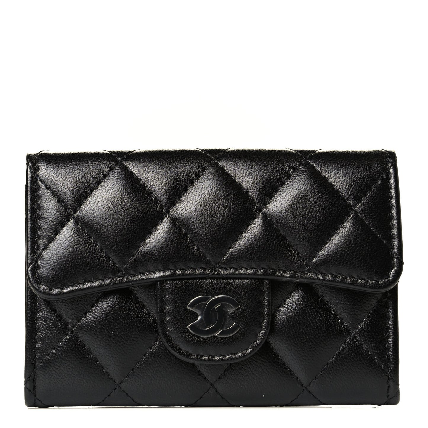 Lambskin Quilted Flap Card Holder Wallet So Black