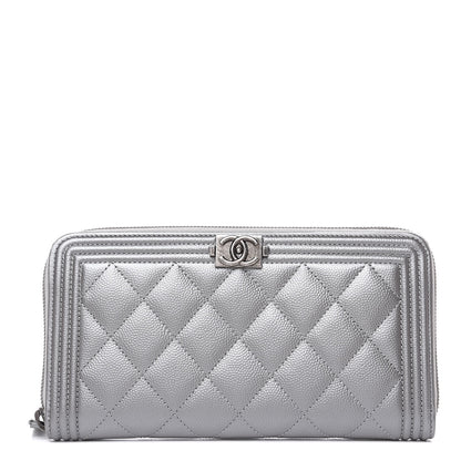 Chanel Metallic Caviar Quilted Boy L-Gusset Zip Wallet Silver 1 of 9
