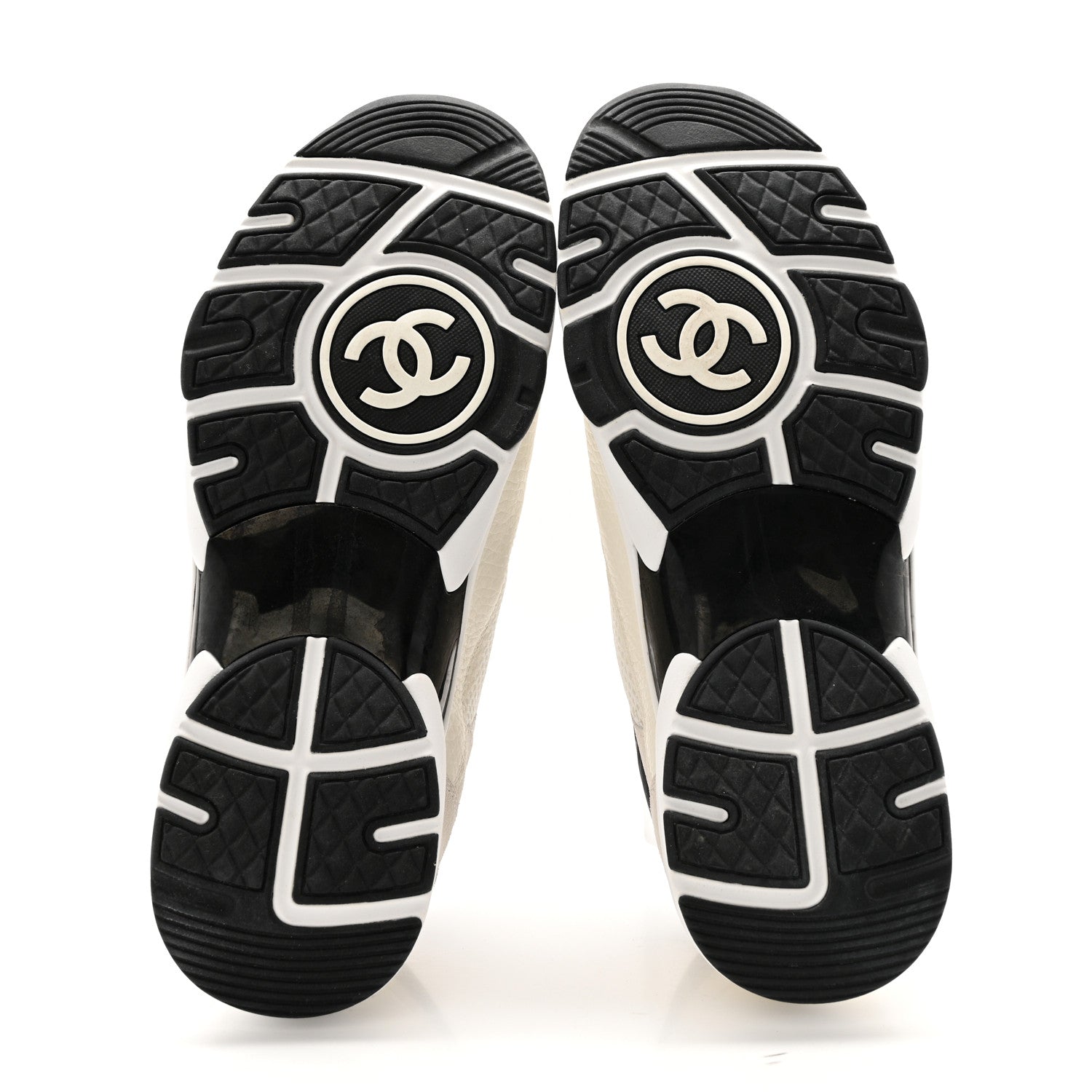 Chanel Mesh Suede Calfskin Grained Calfskin Womens CC Sneakers 39.5 White Black 6 of 13
