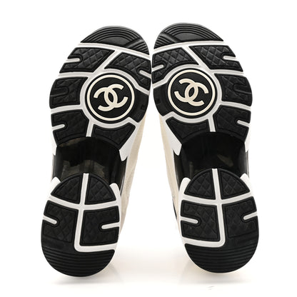 Chanel Mesh Suede Calfskin Grained Calfskin Womens CC Sneakers 39.5 White Black 6 of 13
