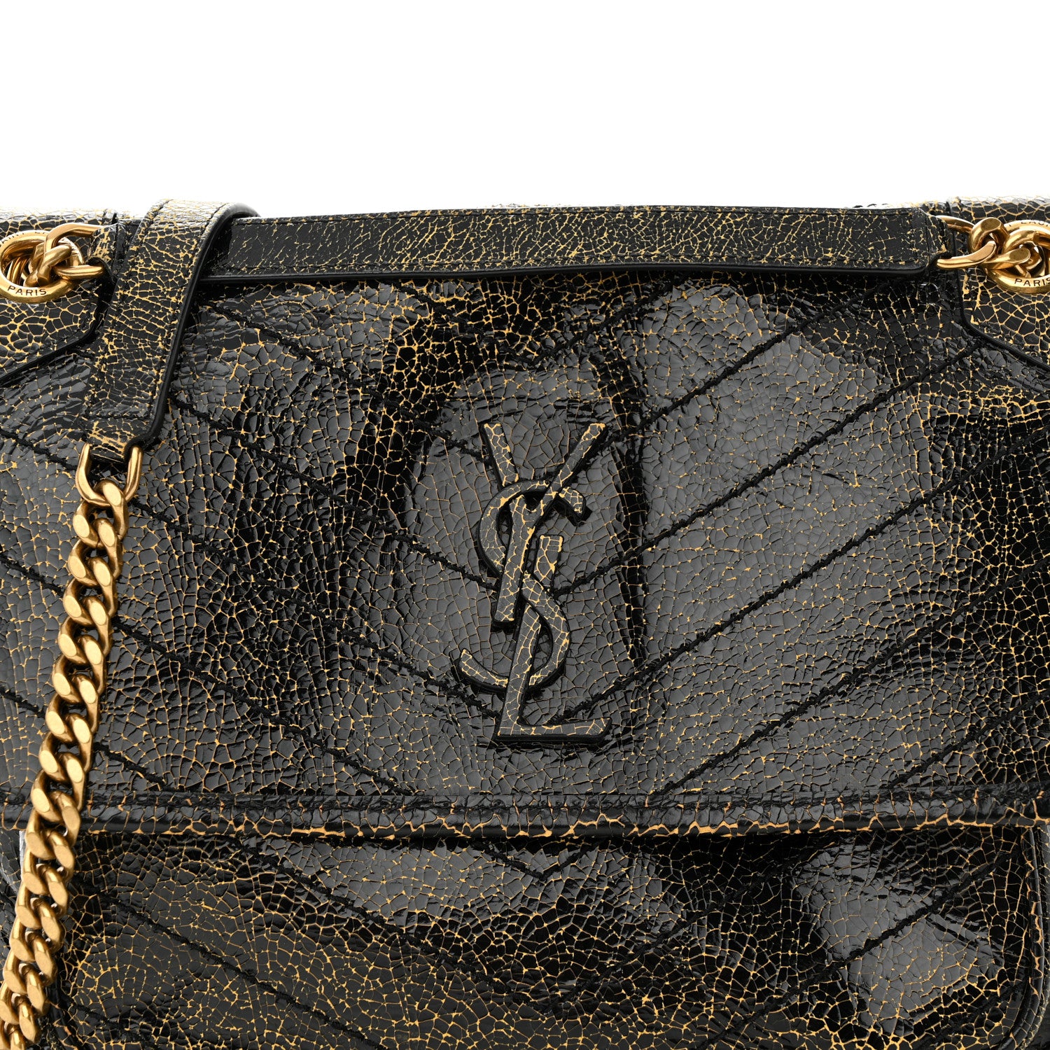 Saint Laurent Crinkled Calfskin Matelasse Monogram Medium Niki Chain Satchel Black Ocra 7 of 10
