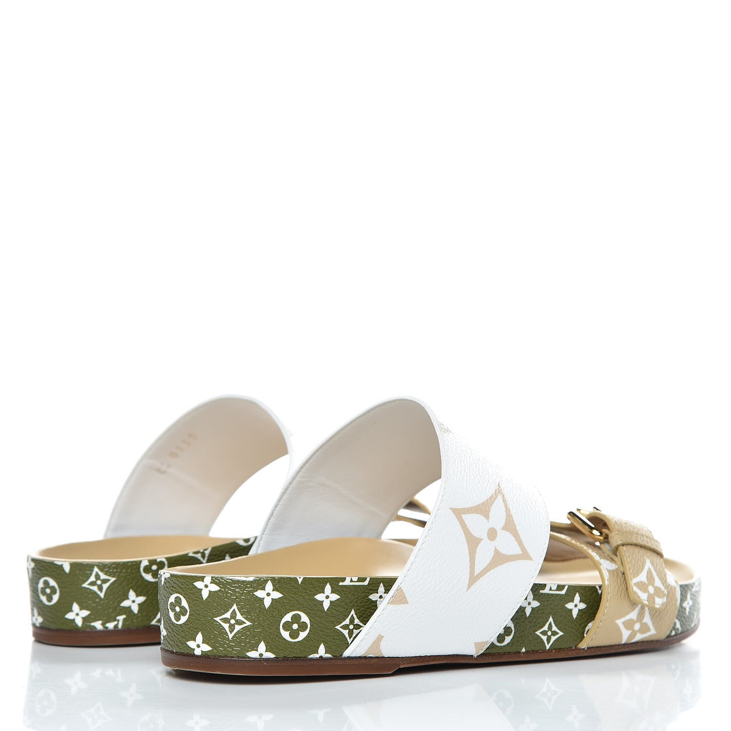 Monogram Giant Bom Dia Flat Mule Sandals 37 White Moka