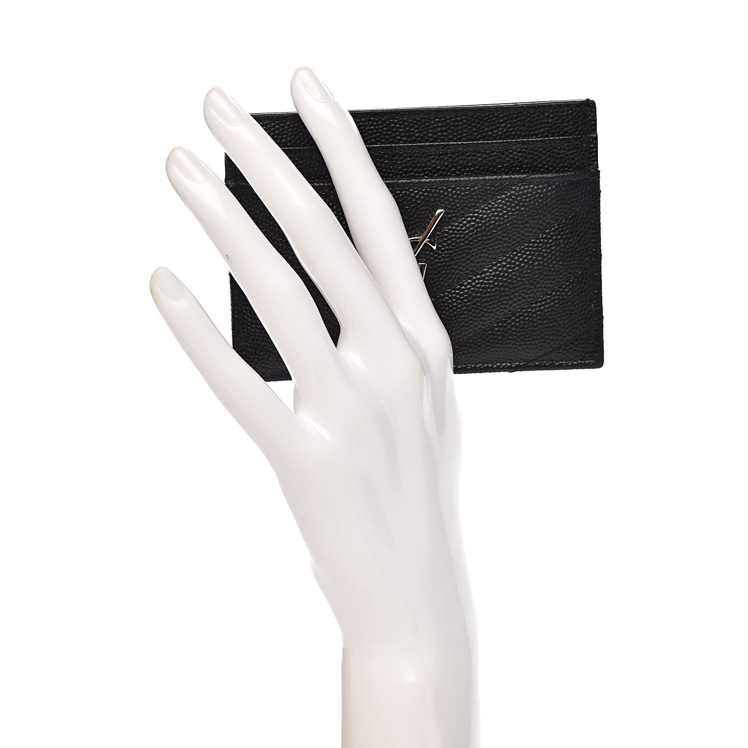 Saint Laurent Grain De Poudre Matelasse Chevron Monogram Credit Card Case Black 2 of 8