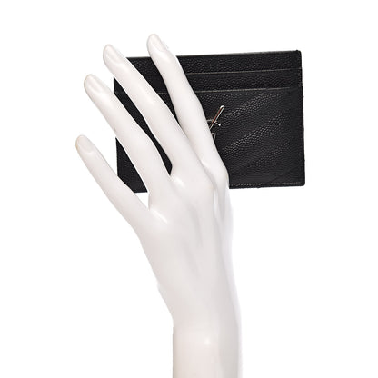 Saint Laurent Grain De Poudre Matelasse Chevron Monogram Credit Card Case Black 2 of 8