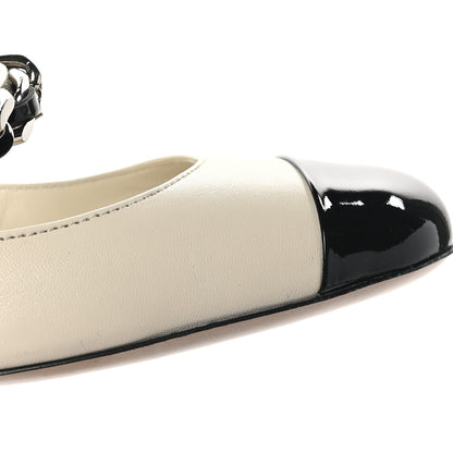 Miu Miu Patent Calfskin Chain Pearl Slingback Pumps 37.5 Ivory Black 9 of 10