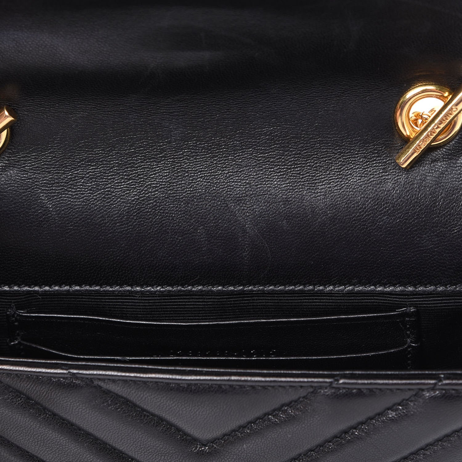 Saint Laurent Grained Calfskin Matelasse Chevron Monogram Classic Baby Chain Bag Black 12 of 15