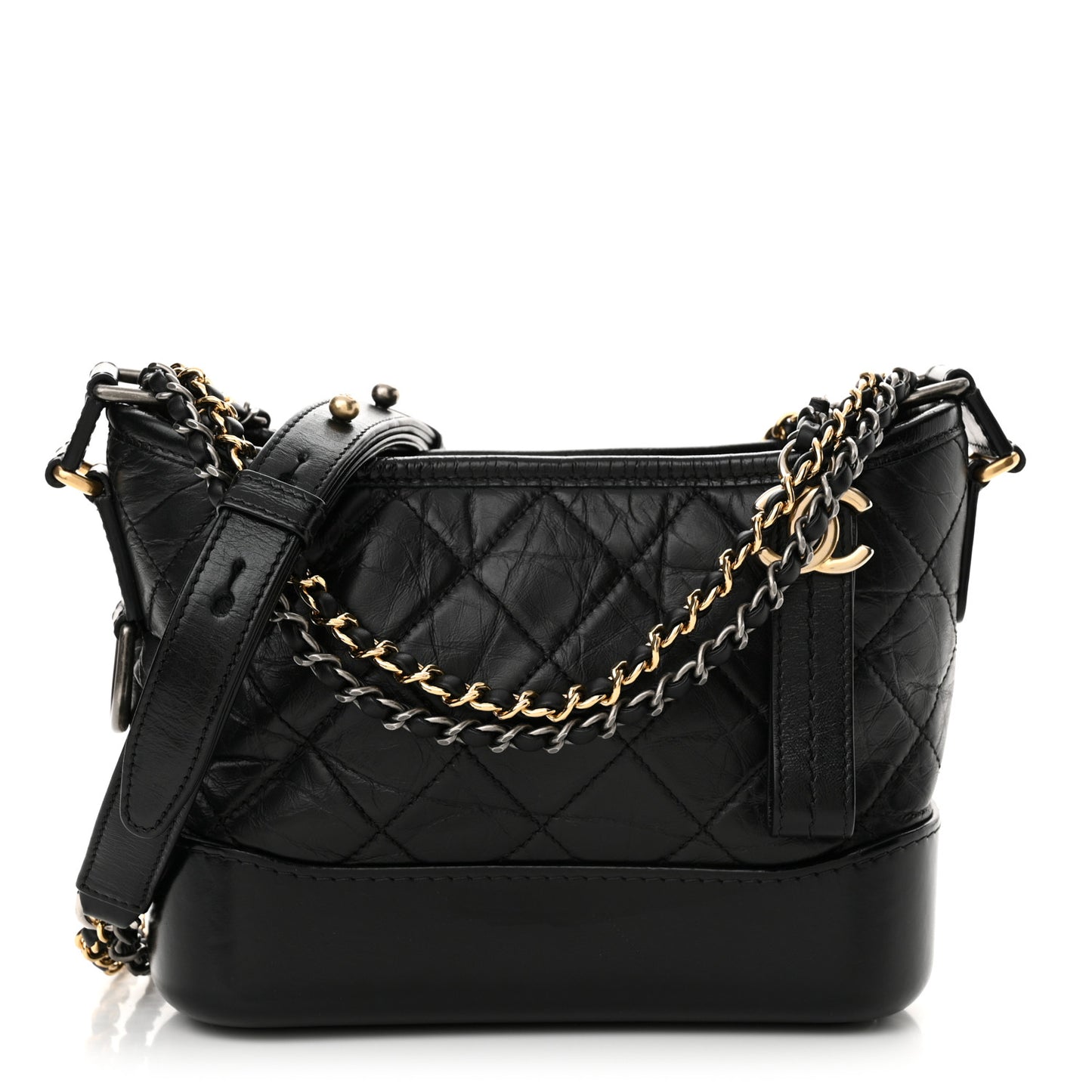 Aged Calfskin Quilted Small Gabrielle Hobo Black