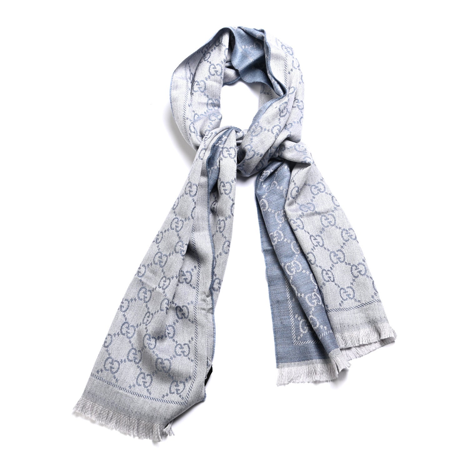 Gucci Wool Monogram Fringe Scarf Light Blue 1 of 4