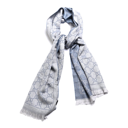 Gucci Wool Monogram Fringe Scarf Light Blue 1 of 4