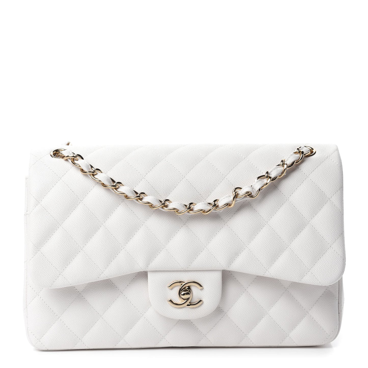 Caviar Quilted Jumbo Double Flap White