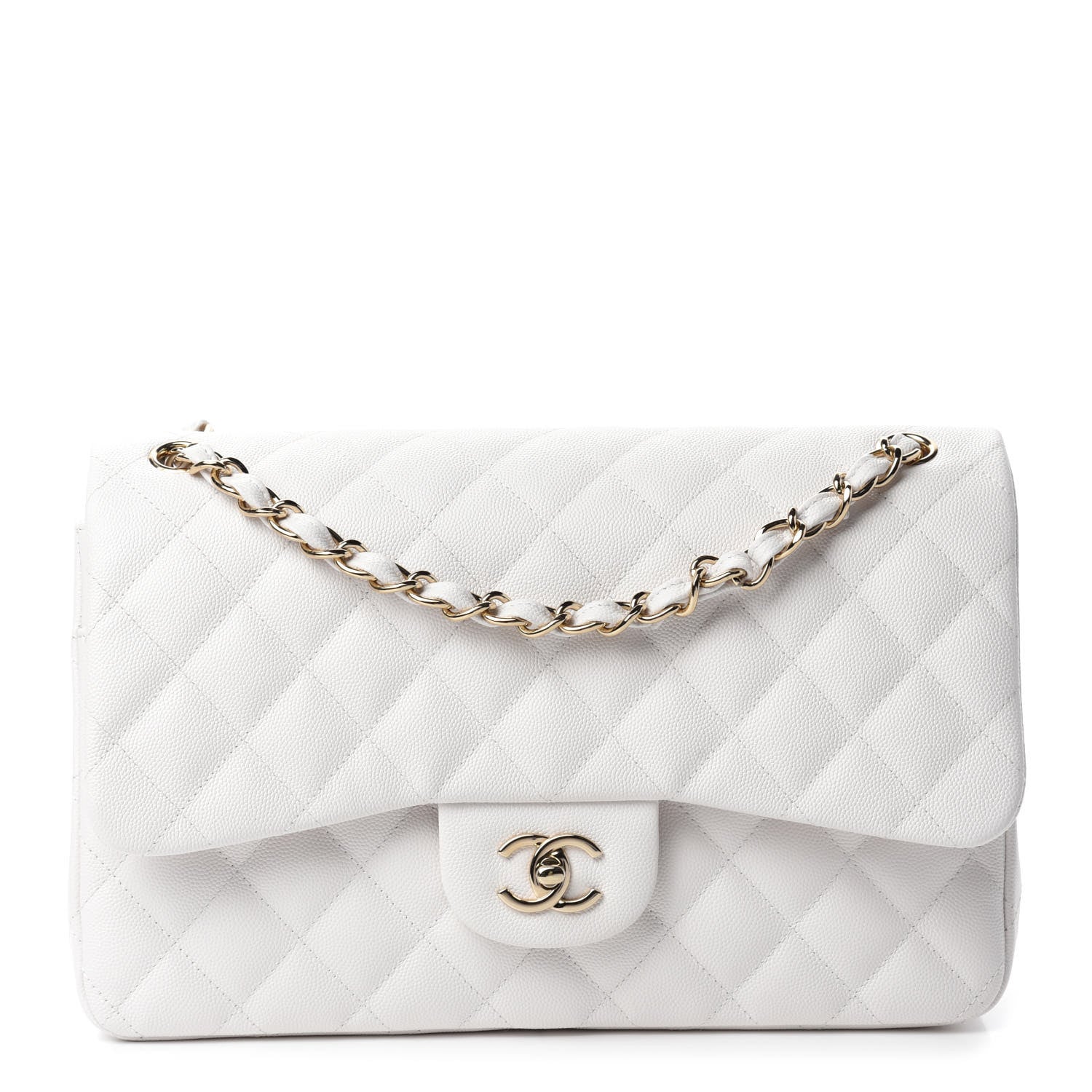 Chanel Caviar Quilted Jumbo Double Flap White 1 of 10
