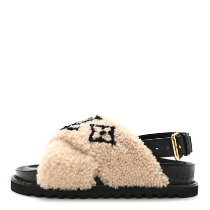 Louis Vuitton Shearling Paseo Sandals 37 Black 1 of 10