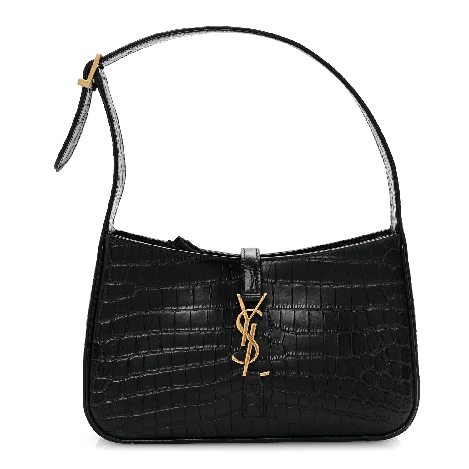 Saint Laurent Calfskin Crocodile Embossed Le 5 A 7 Hobo Black 1 of 9