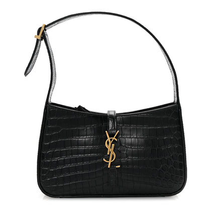 Saint Laurent Calfskin Crocodile Embossed Le 5 A 7 Hobo Black 1 of 9