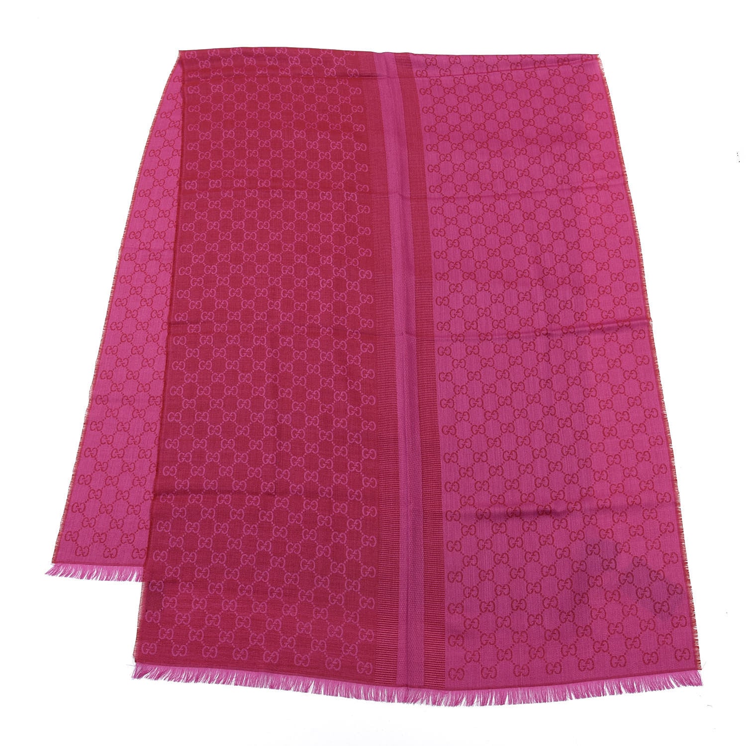 Gucci Wool Silk GG Monogram GGWeblong Fringe Scarf Shawl Red Pink 2 of 4